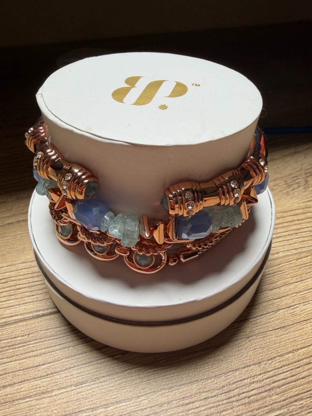 2025 spring stack Rose Gold and Blue Crystal Stackable Bracelet Set